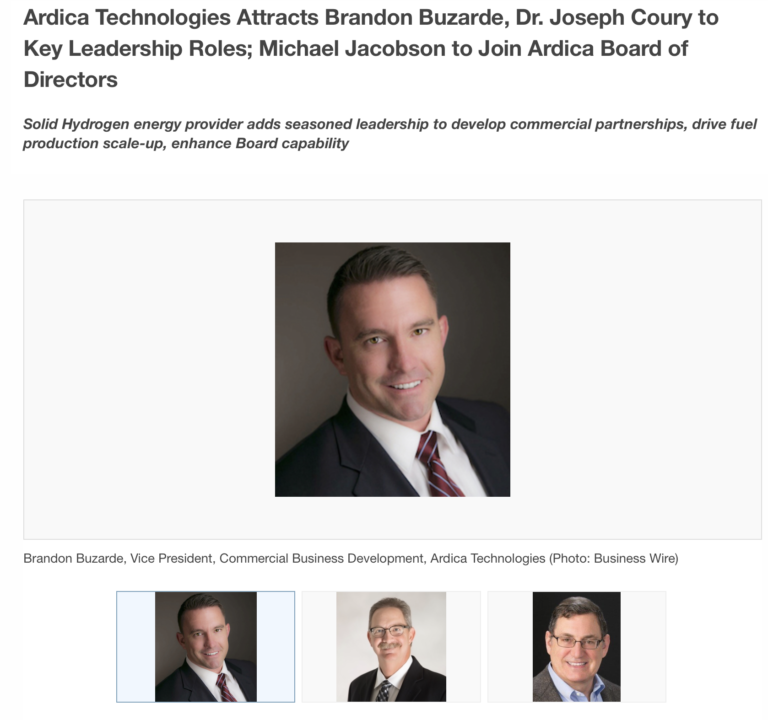 Ardica Technologies Attracts Brandon Buzarde, Dr. Joseph Coury to Key Leadership Roles; Michael Jacobson to Join Ardica Board of Directors